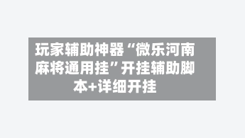 玩家辅助神器“微乐河南麻将通用挂”开挂辅助脚本+详细开挂-第3张图片