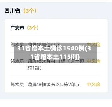 31省增本土确诊1540例(31省增本土115例)