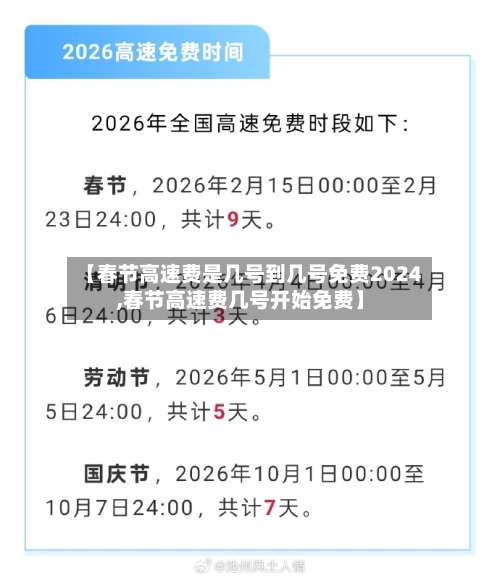【春节高速费是几号到几号免费2024,春节高速费几号开始免费】