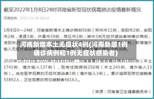 河南新增本土无症状4例(河南新增1例确诊病例和1例无症状感染者)
