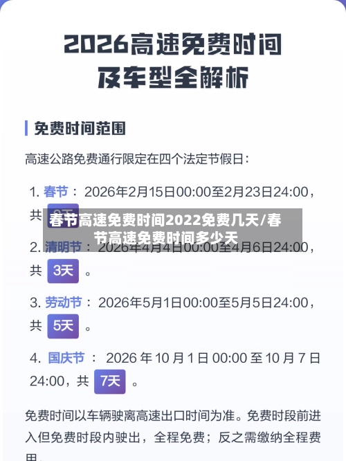 春节高速免费时间2022免费几天/春节高速免费时间多少天