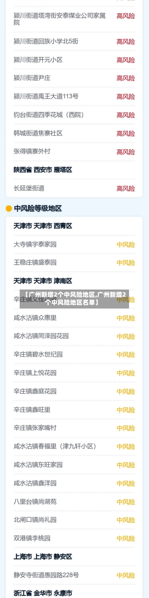【广州新增2个中风险地区,广州新增2个中风险地区名单】